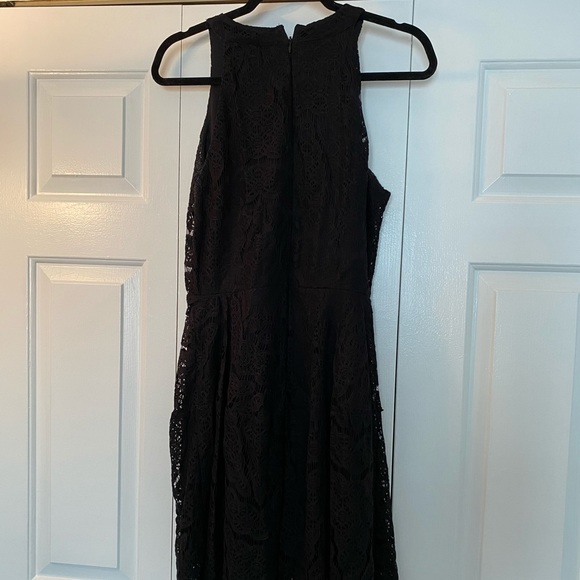 Black Lace Knee Length High Neck Dress - Picture 6 of 9